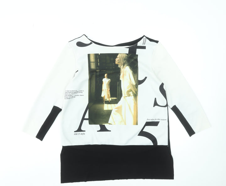 Zara Women Multicoloured Graphic 3/4 Sleeve Jersey Top Size 12