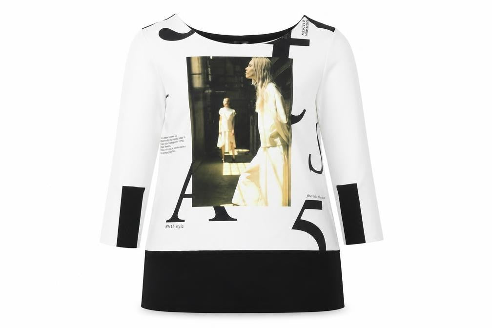 Front view of Zara Women Multicoloured Graphic 3/4 Sleeve Jersey Top, size 12