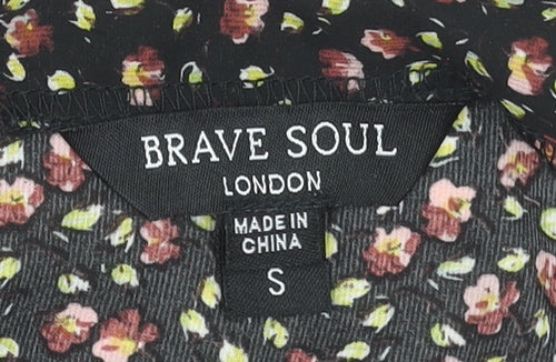 Brave Soul Women's Black Floral Puff Sleeve Cropped Blouse Size S