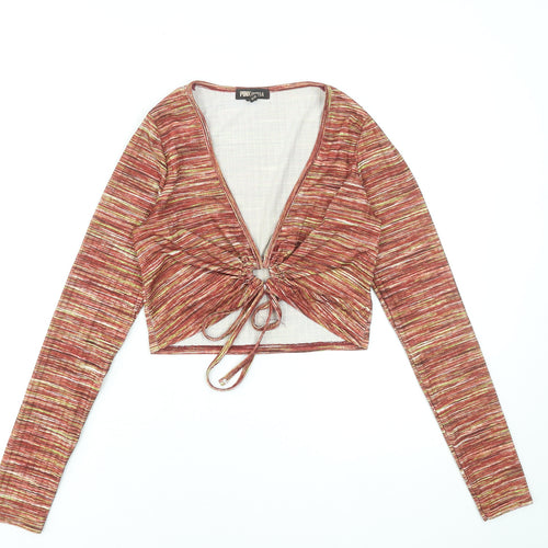 Pink Vanilla Women's Multicoloured Long Sleeve Cropped Wrap Top Size S