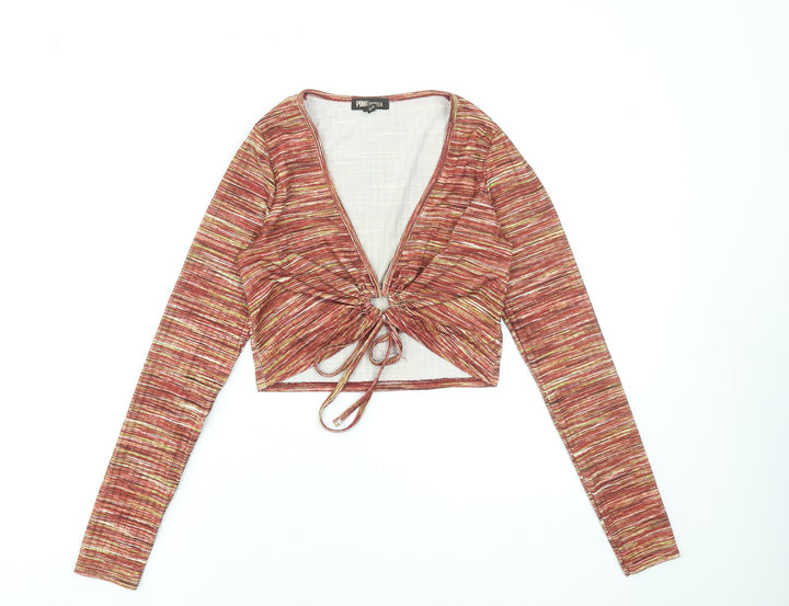 Pink Vanilla Women's Multicoloured Long Sleeve Cropped Wrap Top Size S