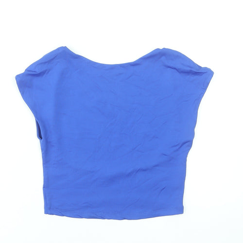 Bershka Women Blue Cropped Scoop Neck Slim Fit T-Shirt Size 12