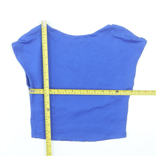 Bershka Women Blue Cropped Scoop Neck Slim Fit T-Shirt Size 12