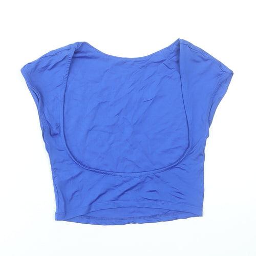 Bershka Women Blue Cropped Scoop Neck Slim Fit T-Shirt Size 12