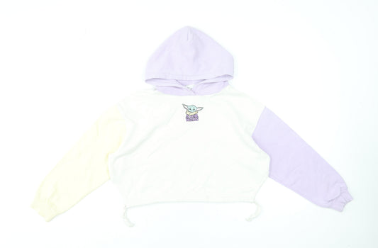 Front view of Star Wars girls’ multicoloured hoodie baby yoda design, size 10-11, years