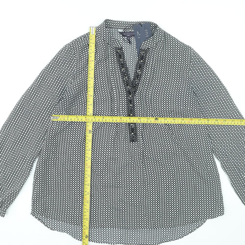 Marks and Spencer Women's Black Geometric Blouse Size 8 Petite Long Sleeve
