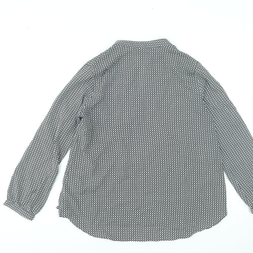 Marks and Spencer Women's Black Geometric Blouse Size 8 Petite Long Sleeve