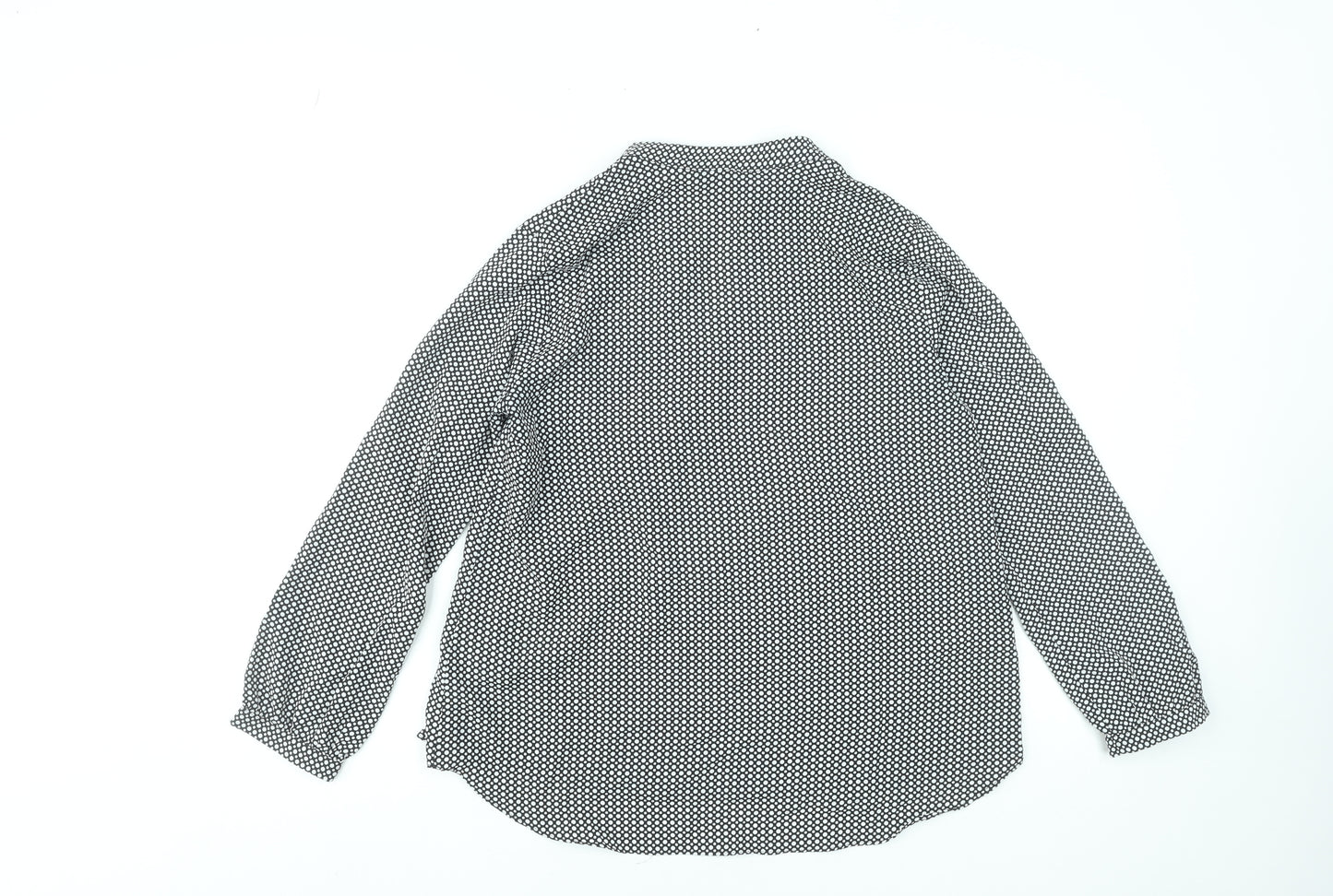 Marks and Spencer Women's Black Geometric Blouse Size 8 Petite Long Sleeve