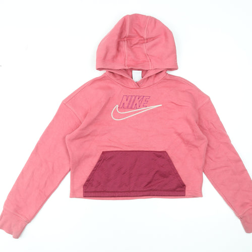 Nike Girls Pink Hooded Pullover Sweatshirt XL 156-166cm Cotton Blend