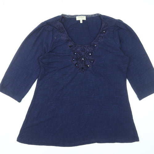 Gallery Women's Blue Size 14 Tunic Beaded 3/4 Sleeve Blouse