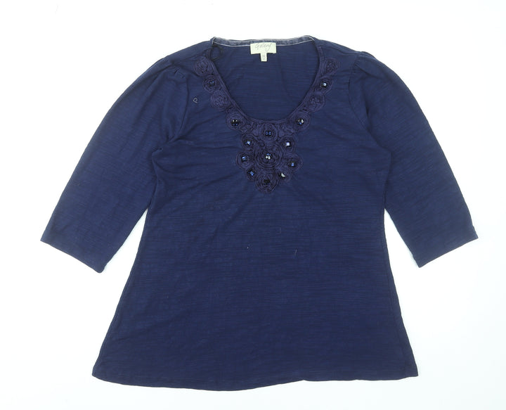 Gallery Women's Blue Size 14 Tunic Beaded 3/4 Sleeve Blouse