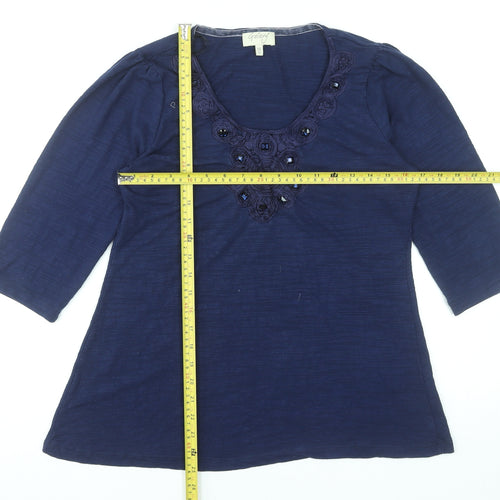 Gallery Women's Blue Size 14 Tunic Beaded 3/4 Sleeve Blouse