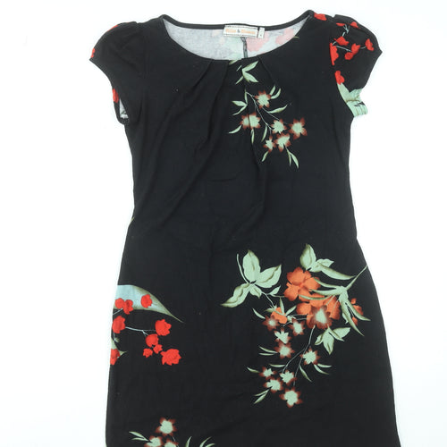 Dorothy Perkins Women's Black Floral Sheath Dress Size 8 Short Sleeve