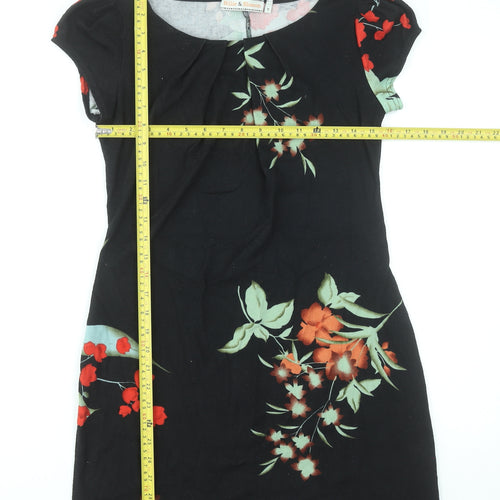 Dorothy Perkins Women's Black Floral Sheath Dress Size 8 Short Sleeve