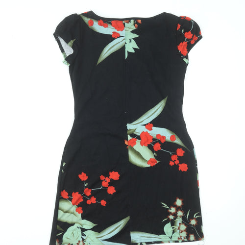 Dorothy Perkins Women's Black Floral Sheath Dress Size 8 Short Sleeve