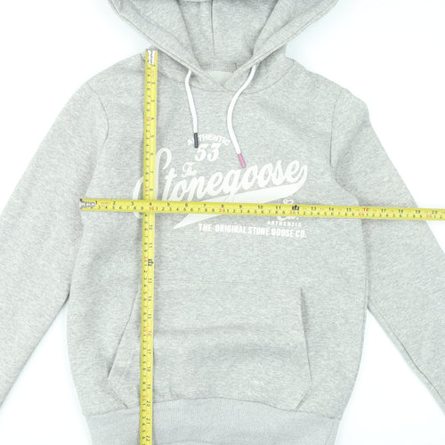 Stone Goose Women Grey Pullover Hoodie Size 2 Cotton Blend Graphic