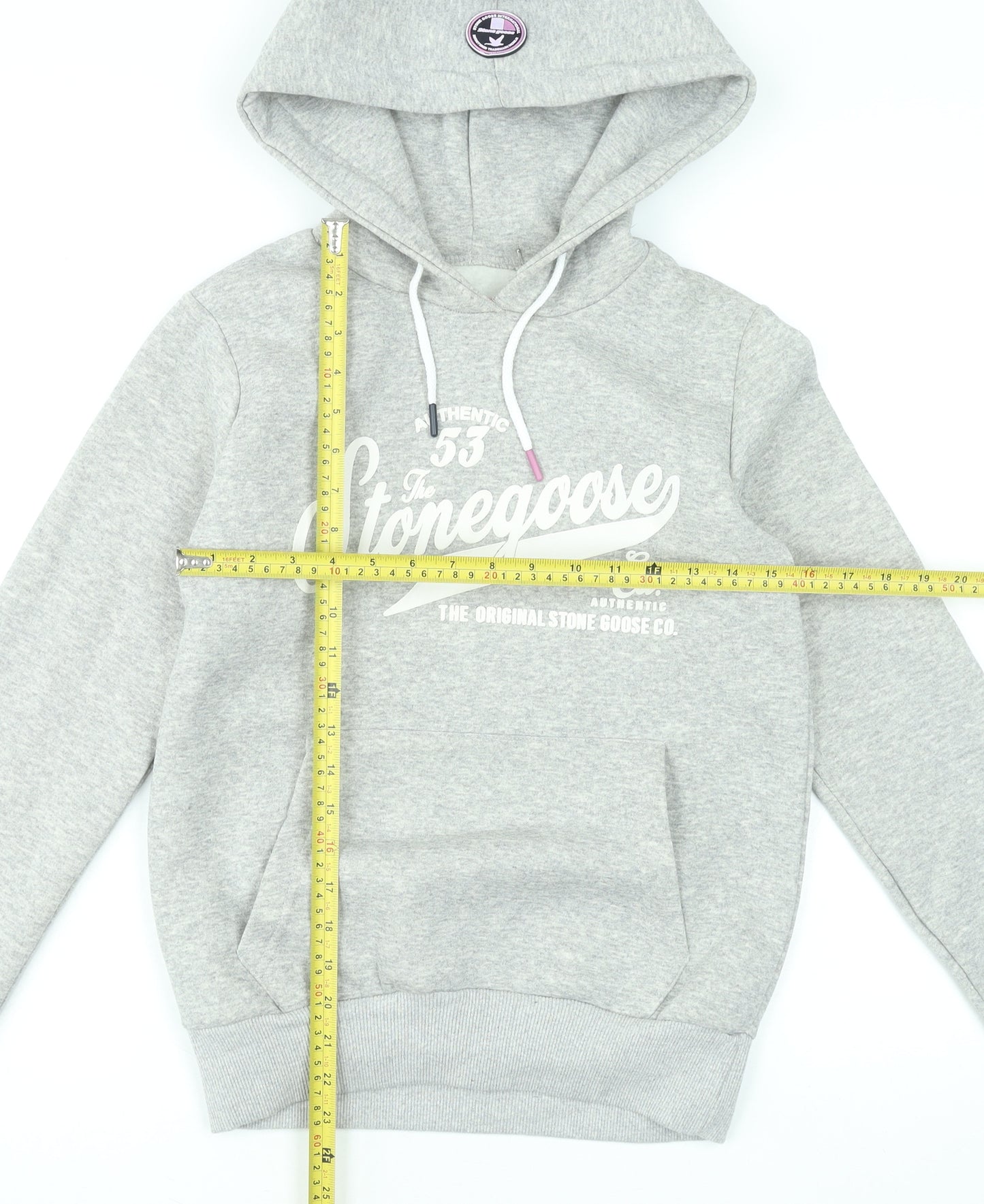Stone Goose Women Grey Pullover Hoodie Size 2 Cotton Blend Graphic
