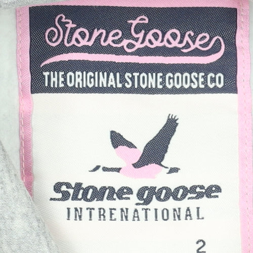 Stone Goose Women Grey Pullover Hoodie Size 2 Cotton Blend Graphic