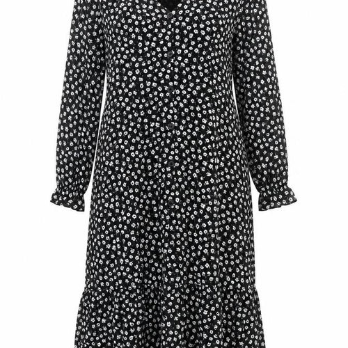 H&M Divided Women's Black Floral Midi A-Line Button Dress Size 10