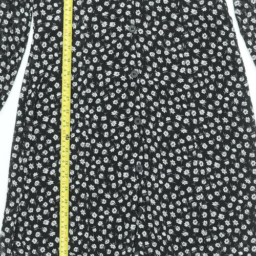H&M Divided Women's Black Floral Midi A-Line Button Dress Size 10
