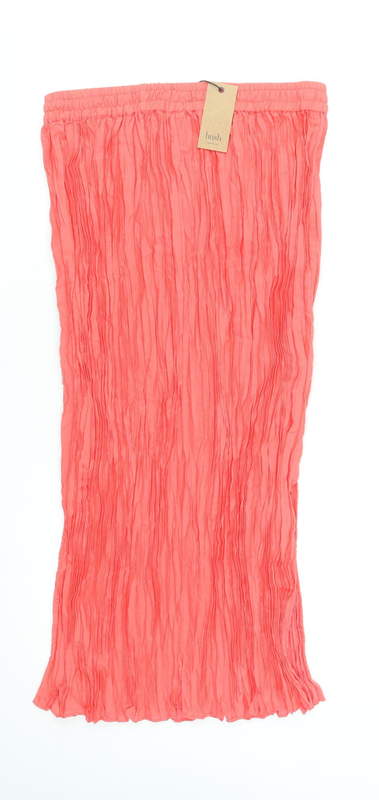 Hush Womens Pink Pleated Midi Skirt Size 14 Elastic Waist