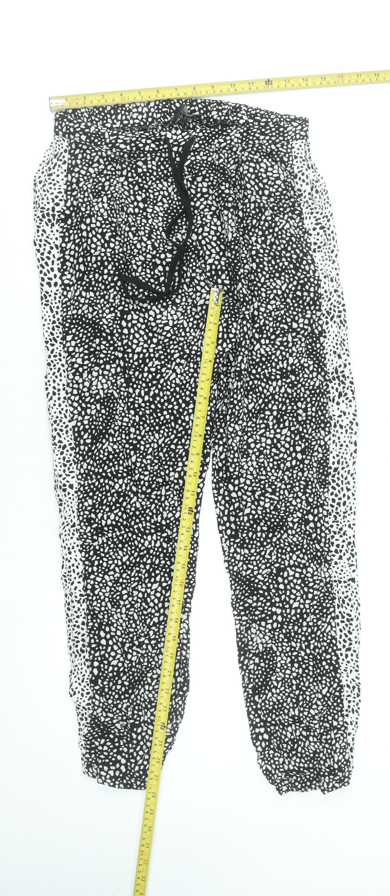 Marks and Spencer Womens Black White Animal Print Viscose Joggers Size 10