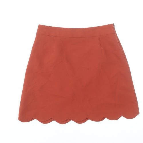 ASOS Women’s Orange A-Line Short Skirt Size 8 Lined Scallop Hem