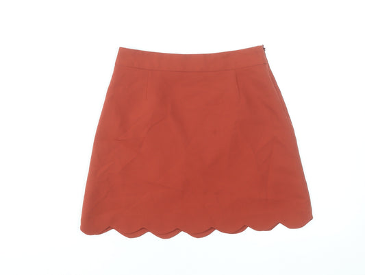 ASOS Women’s Orange A-Line Short Skirt Size 8 Lined Scallop Hem