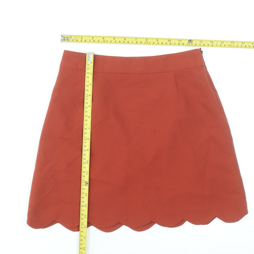 ASOS Women’s Orange A-Line Short Skirt Size 8 Lined Scallop Hem