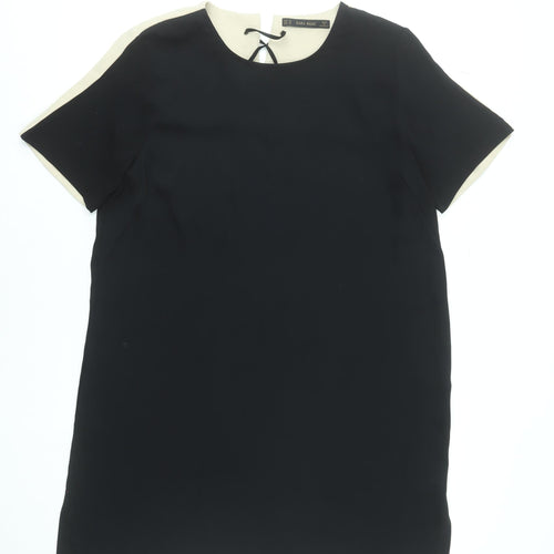 Zara Women Black Colourblock Shift Dress Size 16 Short Sleeve