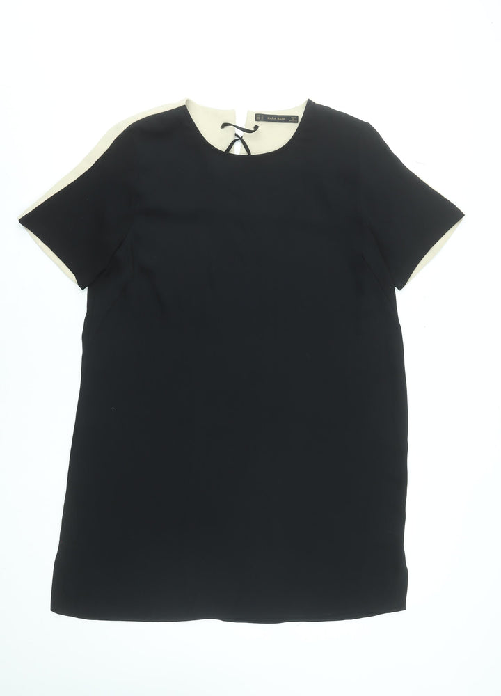 Zara Women Black Colourblock Shift Dress Size 16 Short Sleeve