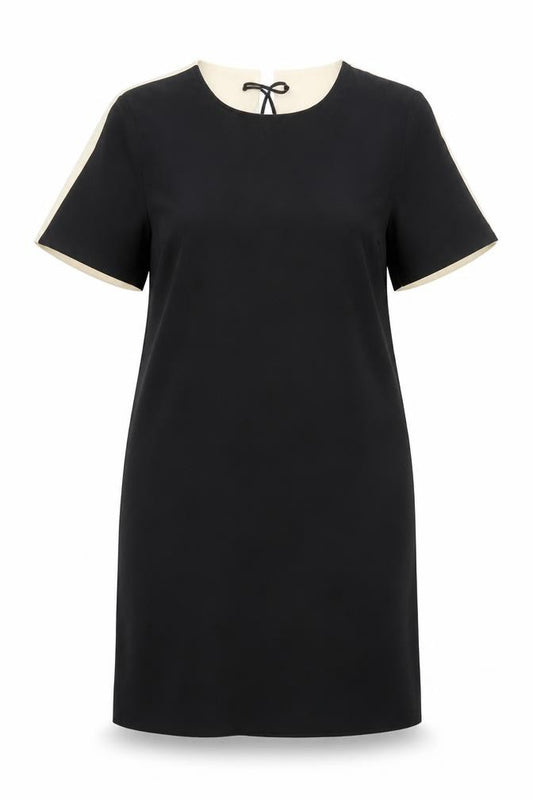 Front view of Zara Women Black Colourblock Shift Dress, size 16, Short Sleeve