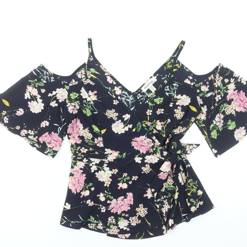 Monteau Women's Floral Wrap Cold Shoulder Blouse Multicoloured S
