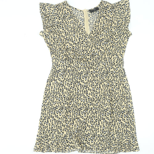 AX Paris Womens Beige Animal Print Wrap Short Dress Size 12