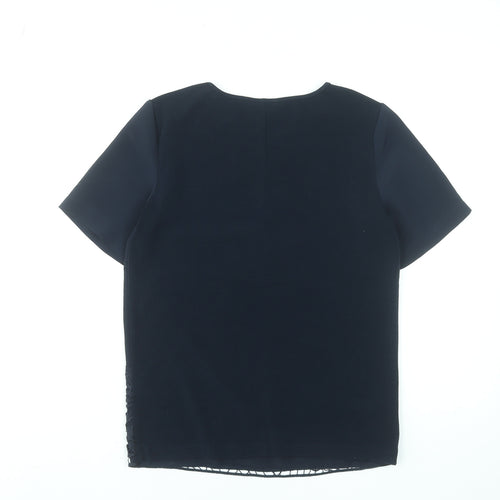 Warehouse Women's Navy Blue Lace Panel Short Sleeve Blouse Size 8