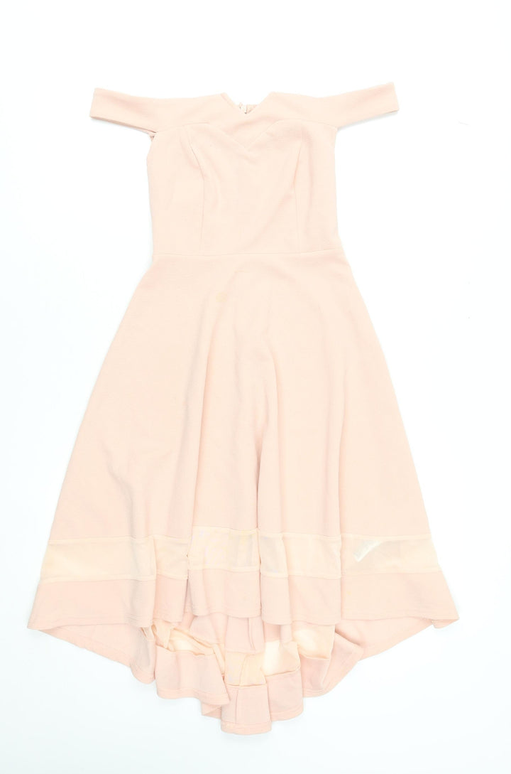 New Look Women’s Beige Off Shoulder Fit & Flare Hi-Low Dress Size 6