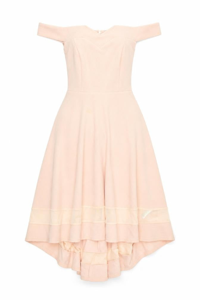 New Look Women’s Beige Off Shoulder Fit & Flare Hi-Low Dress Size 6