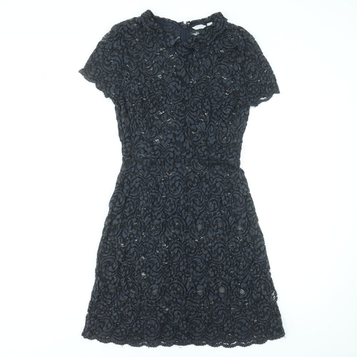 Jack Wills Women's Black Lace Short Sleeve Shift Dress Size 8