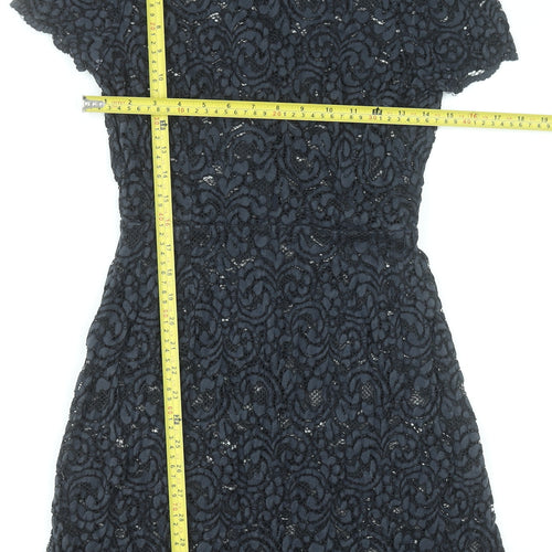 Jack Wills Women's Black Lace Short Sleeve Shift Dress Size 8