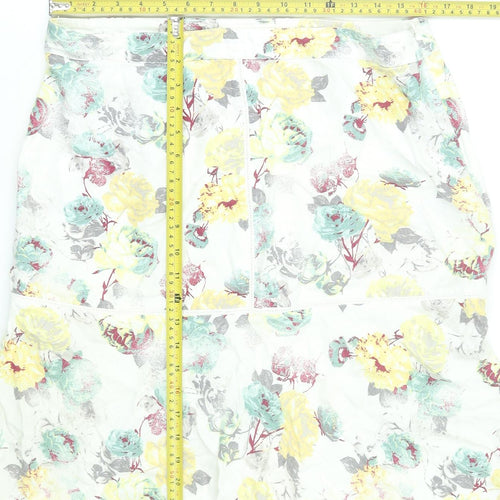 Next Womens Floral A-Line Linen Blend Midi Skirt Size 14 Multicoloured