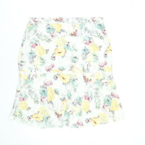 Next Womens Floral A-Line Linen Blend Midi Skirt Size 14 Multicoloured