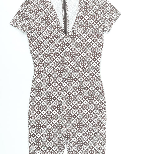 H&M Divided Women’s Brown Floral Stretch Jersey Playsuit Size S