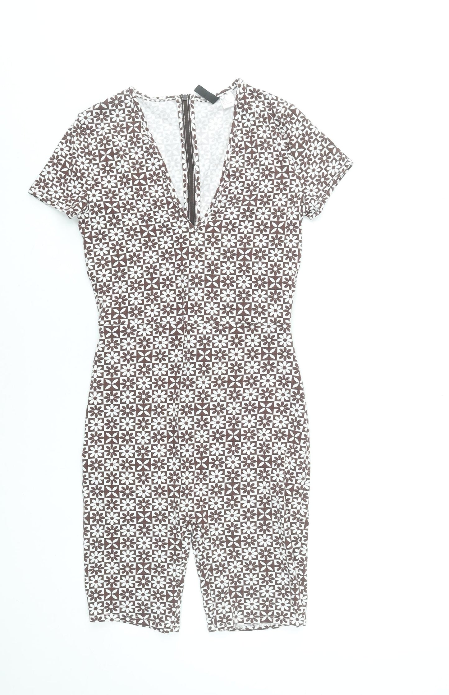 H&M Divided Women’s Brown Floral Stretch Jersey Playsuit Size S