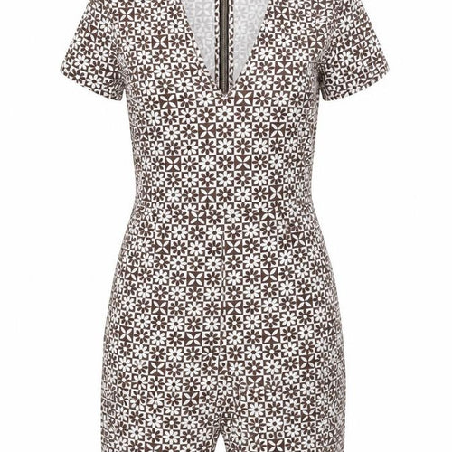 H&M Divided Women’s Brown Floral Stretch Jersey Playsuit Size S
