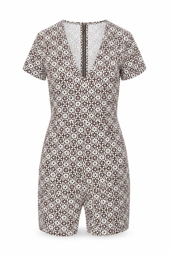 H&M Divided Women’s Brown Floral Stretch Jersey Playsuit Size S