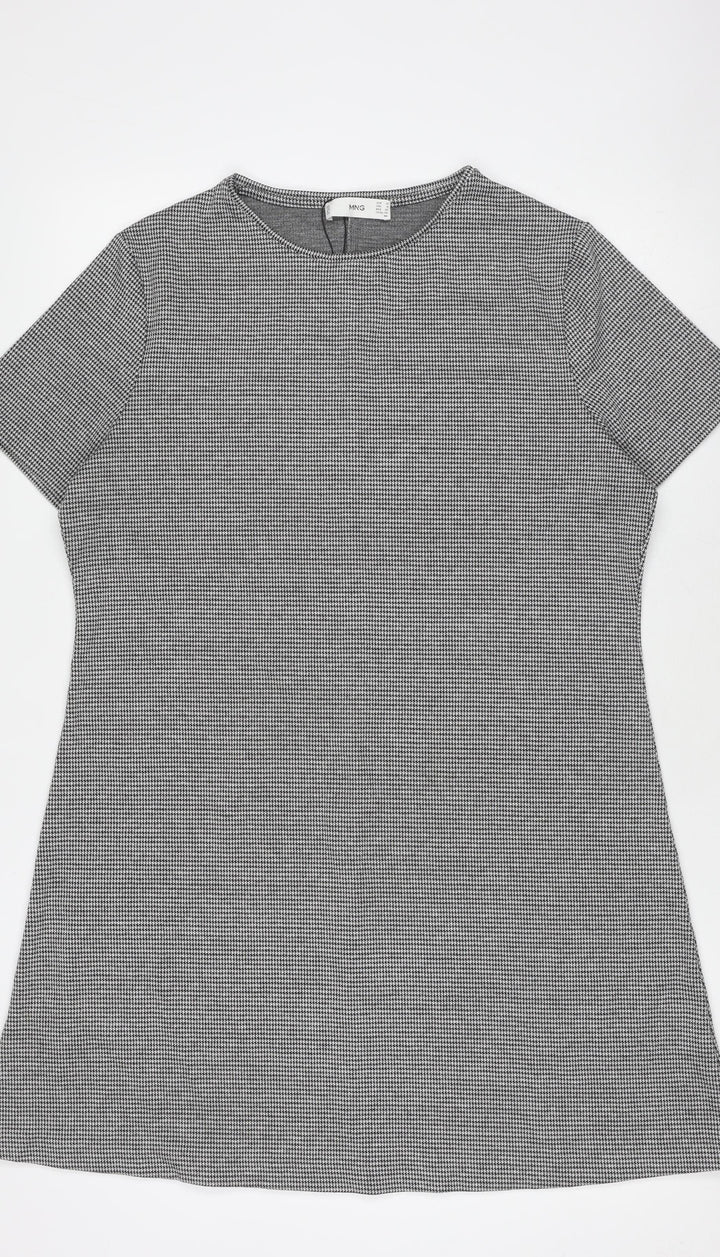 MNG Women’s Grey Houndstooth Shift Dress Size 14 Short Sleeve