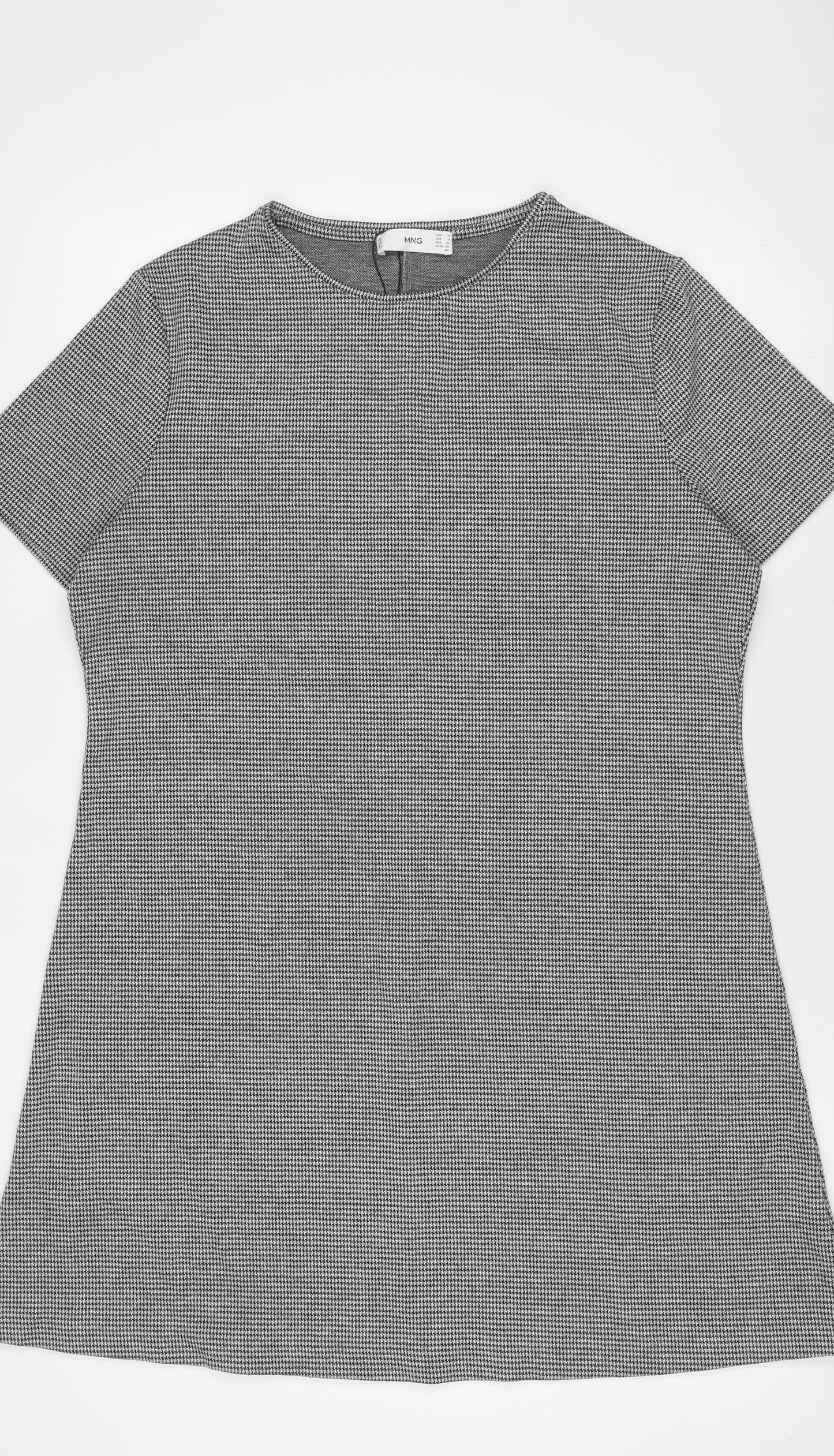 MNG Women’s Grey Houndstooth Shift Dress Size 14 Short Sleeve