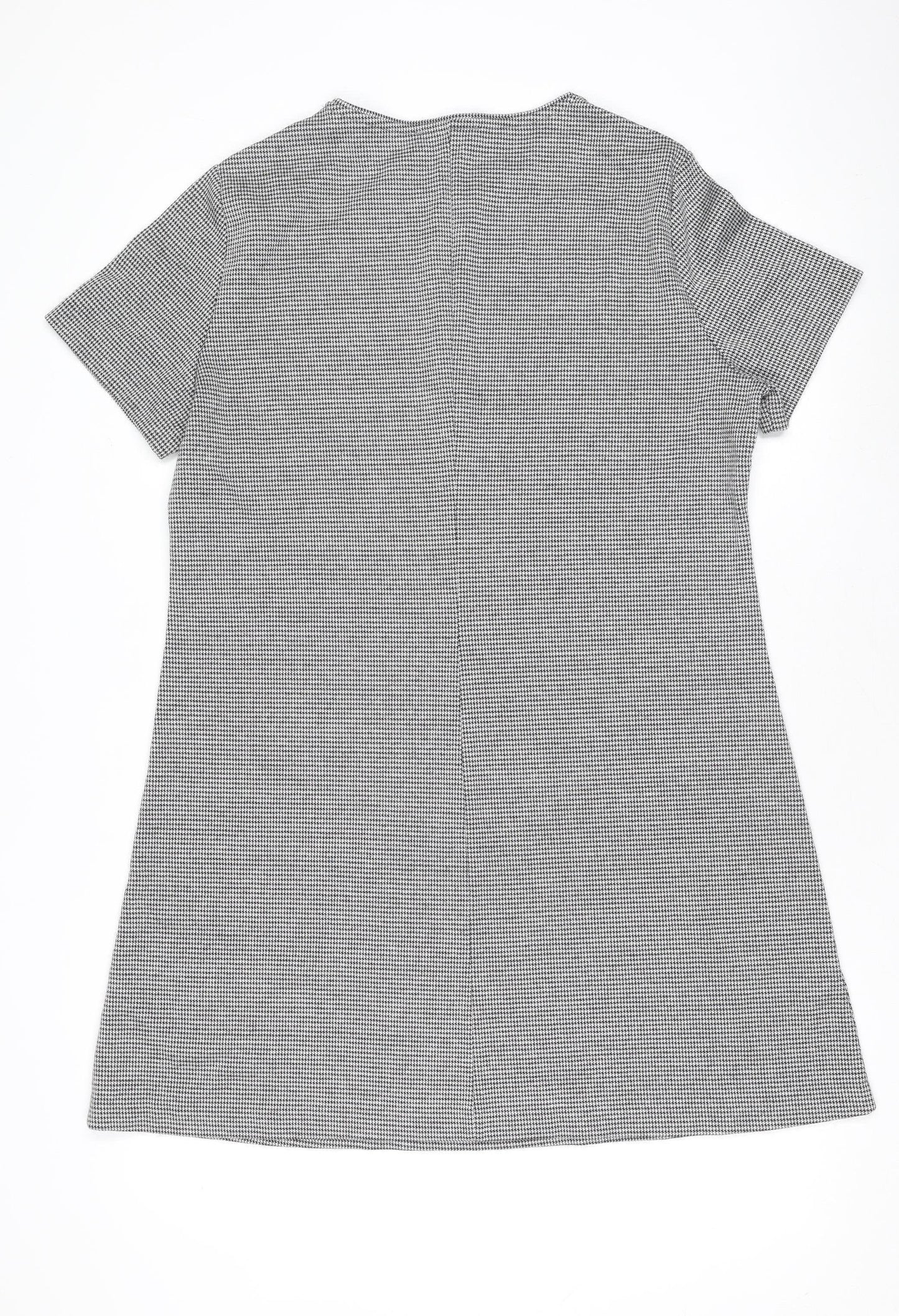 MNG Women’s Grey Houndstooth Shift Dress Size 14 Short Sleeve