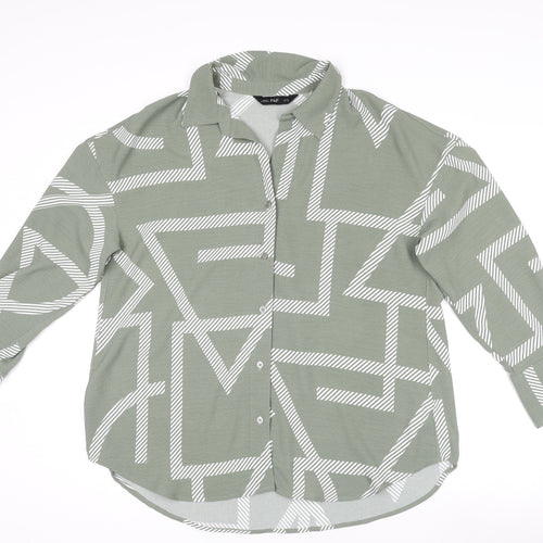 F&F Womens Green Geometric Long Sleeve Button-Up Shirt Size 14