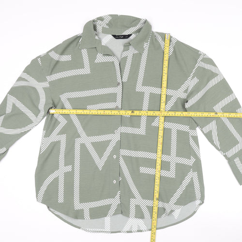 F&F Womens Green Geometric Long Sleeve Button-Up Shirt Size 14